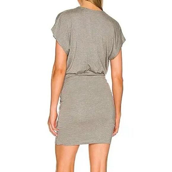 IRO Revolve Dress Koany Ruched Fitted V Neck Mixed Grey Viscose Size Medium - Picture 2 of 11